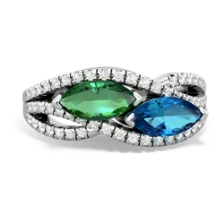 Lab Emerald Diamond Rivers 14K White Gold ring R3070