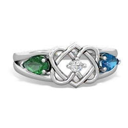 Lab Emerald Hearts Intertwined 14K White Gold ring R5880