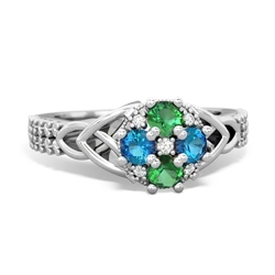 Lab Emerald Celtic Knot Cluster Engagement 14K White Gold ring R26443RD