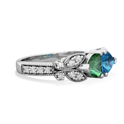 Lab Emerald Diamond Butterflies 14K White Gold ring R5601