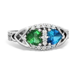 Lab Emerald Sparkling Celtic Knot 14K White Gold ring R2645