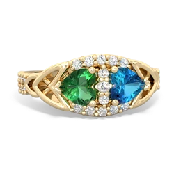 Lab Emerald Sparkling Celtic Knot 14K Yellow Gold ring R2645