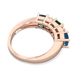 Lab Emerald Three Stone Diamond Cluster 14K Rose Gold ring R2592