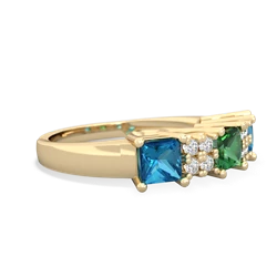 Lab Emerald Three Stone Diamond Cluster 14K Yellow Gold ring R2592