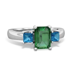 Lab Emerald Three Stone Emerald-Cut Trellis 14K White Gold ring R4021