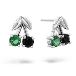 Lab Emerald Sweet Cherries 14K White Gold earrings E7001