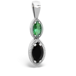 Lab Emerald Antique-Style Halo 14K White Gold pendant P5700