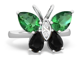 Lab Emerald Butterfly 14K White Gold ring R2215