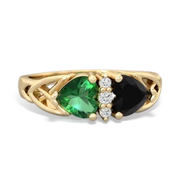 Lab Emerald Celtic Knot Double Heart 14K Yellow Gold ring R5040