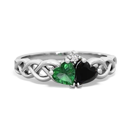 Lab Emerald Heart To Heart Braid 14K White Gold ring R5870