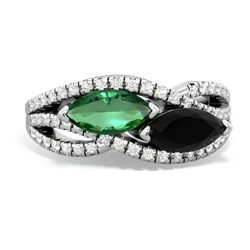 Lab Emerald Diamond Rivers 14K White Gold ring R3070