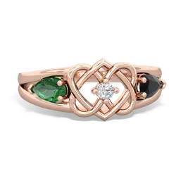 Lab Emerald Hearts Intertwined 14K Rose Gold ring R5880