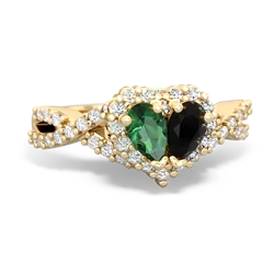 Lab Emerald Diamond Twist 'One Heart' 14K Yellow Gold ring R2640HRT