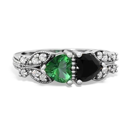 Lab Emerald Diamond Butterflies 14K White Gold ring R5601