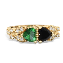 Lab Emerald Diamond Butterflies 14K Yellow Gold ring R5601