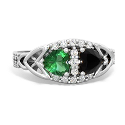 Lab Emerald Sparkling Celtic Knot 14K White Gold ring R2645