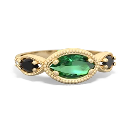 Lab Emerald Milgrain Marquise 14K Yellow Gold ring R5700