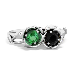 Lab Emerald Rose Garden 14K White Gold ring R5510