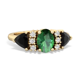 Lab Emerald Antique Style Three Stone 14K Yellow Gold ring R2186