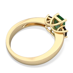 Lab Emerald Three Stone Emerald-Cut Trellis 14K Yellow Gold ring R4021