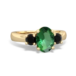 Lab Emerald Three Stone Oval Trellis 14K Yellow Gold ring R4024