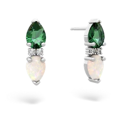 Lab Emerald Bowtie Drop 14K White Gold earrings E0865