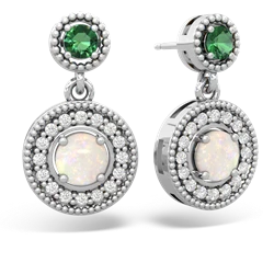 Lab Emerald Halo Dangle 14K White Gold earrings E5319