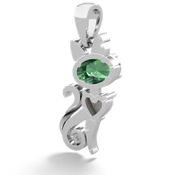 Lab Emerald Kitten 14K White Gold pendant P5780