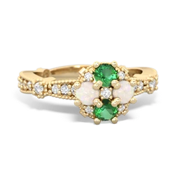 Lab Emerald Sparkling Tiara Cluster 14K Yellow Gold ring R26293RD