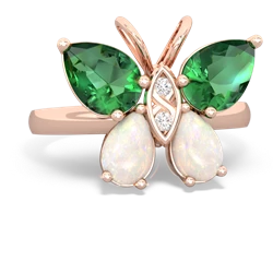 Lab Emerald Butterfly 14K Rose Gold ring R2215