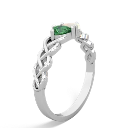 Lab Emerald Heart To Heart Braid 14K White Gold ring R5870