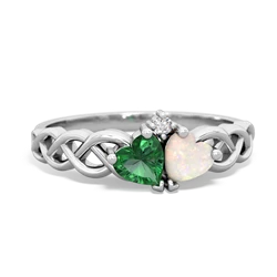 Lab Emerald Heart To Heart Braid 14K White Gold ring R5870