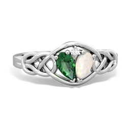 Lab Emerald Celtic Love Knot 14K White Gold ring R5420