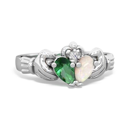 Lab Emerald 'Our Heart' Claddagh 14K White Gold ring R2388