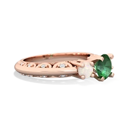 Lab Emerald Art Deco Eternal Embrace Engagement 14K Rose Gold ring C2003