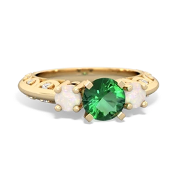 Lab Emerald Art Deco Eternal Embrace Engagement 14K Yellow Gold ring C2003