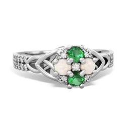 Lab Emerald Celtic Knot Cluster Engagement 14K White Gold ring R26443RD