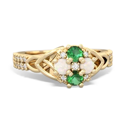 Lab Emerald Celtic Knot Cluster Engagement 14K Yellow Gold ring R26443RD