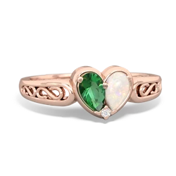 Lab Emerald Filligree 'One Heart' 14K Rose Gold ring R5070