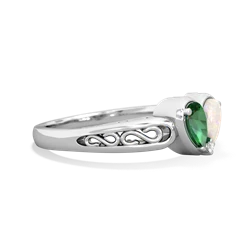 Lab Emerald Filligree 'One Heart' 14K White Gold ring R5070