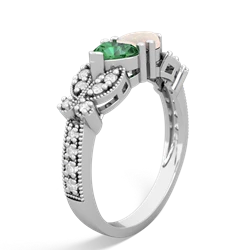 Lab Emerald Diamond Butterflies 14K White Gold ring R5601