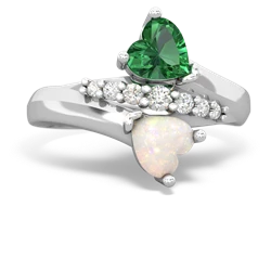 Lab Emerald Heart To Heart 14K White Gold ring R2064