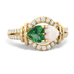 Lab Emerald Art-Deco Keepsake 14K Yellow Gold ring R5630