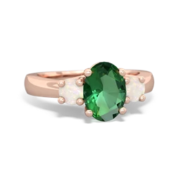 Lab Emerald Three Stone Oval Trellis 14K Rose Gold ring R4024