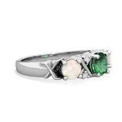 Lab Emerald Hugs And Kisses 14K White Gold ring R5016