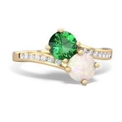 Lab Emerald Channel Set Two Stone 14K Yellow Gold ring R5303