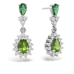 Lab Emerald Halo Pear Dangle 14K White Gold earrings E1882