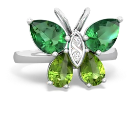 Lab Emerald Butterfly 14K White Gold ring R2215