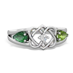 Lab Emerald Hearts Intertwined 14K White Gold ring R5880