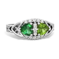 Lab Emerald Sparkling Celtic Knot 14K White Gold ring R2645